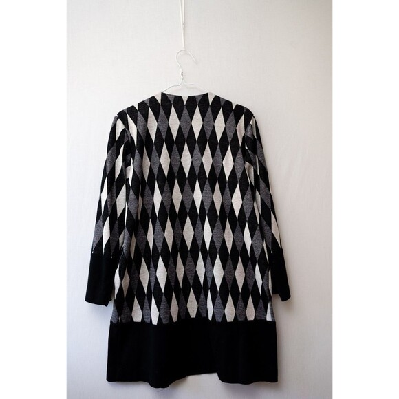 Vintage Around Town Diamond Argyle black and white open cardigan sweater long 10 - Picture 3 of 5